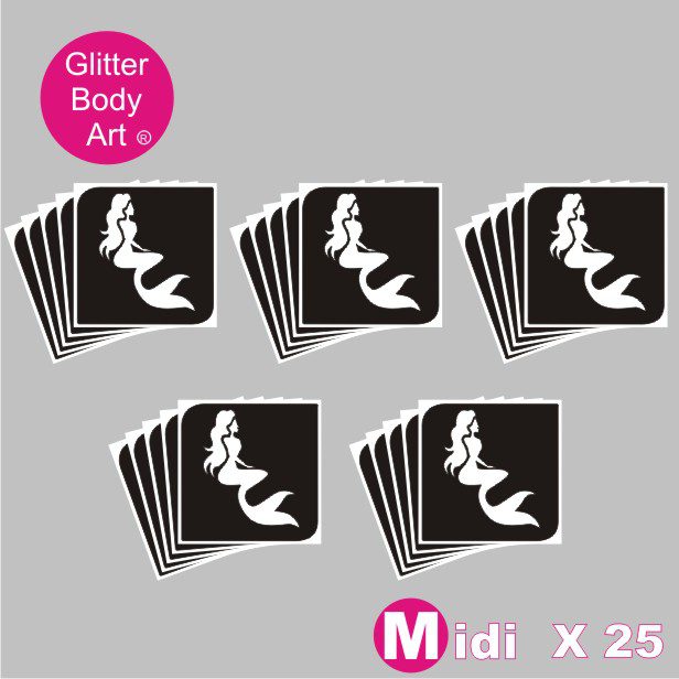 mermaid glitter tattoo stencil 027 25 midi sized mermaid temporary tattoo stencils for glitter tattoos