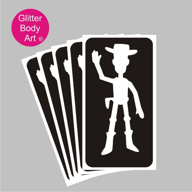 cowboy glitter tattoo stencil 325 Woody Toy Story temporary tattoo stencil