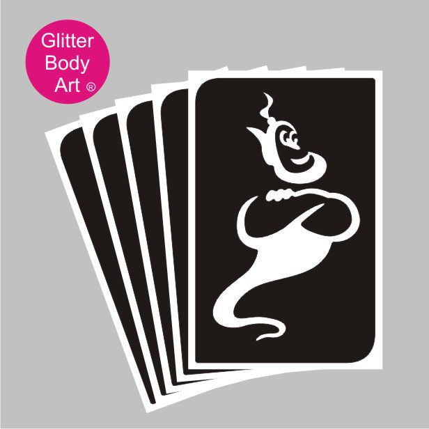 genie glitter tattoo stencil 324 Aladdins genie temporary tattoo stencil