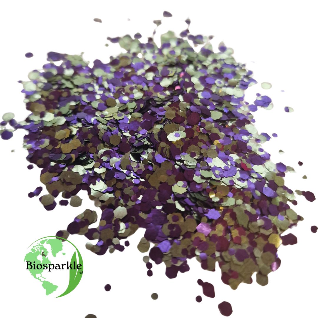 plum velvet bioglitter mix purple and gold chunky bioglitter festival mix