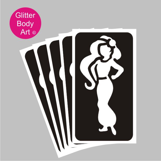 princess glitter tattoo stencil 321 Aladdins Princess Jasmine temporary tattoo stencil