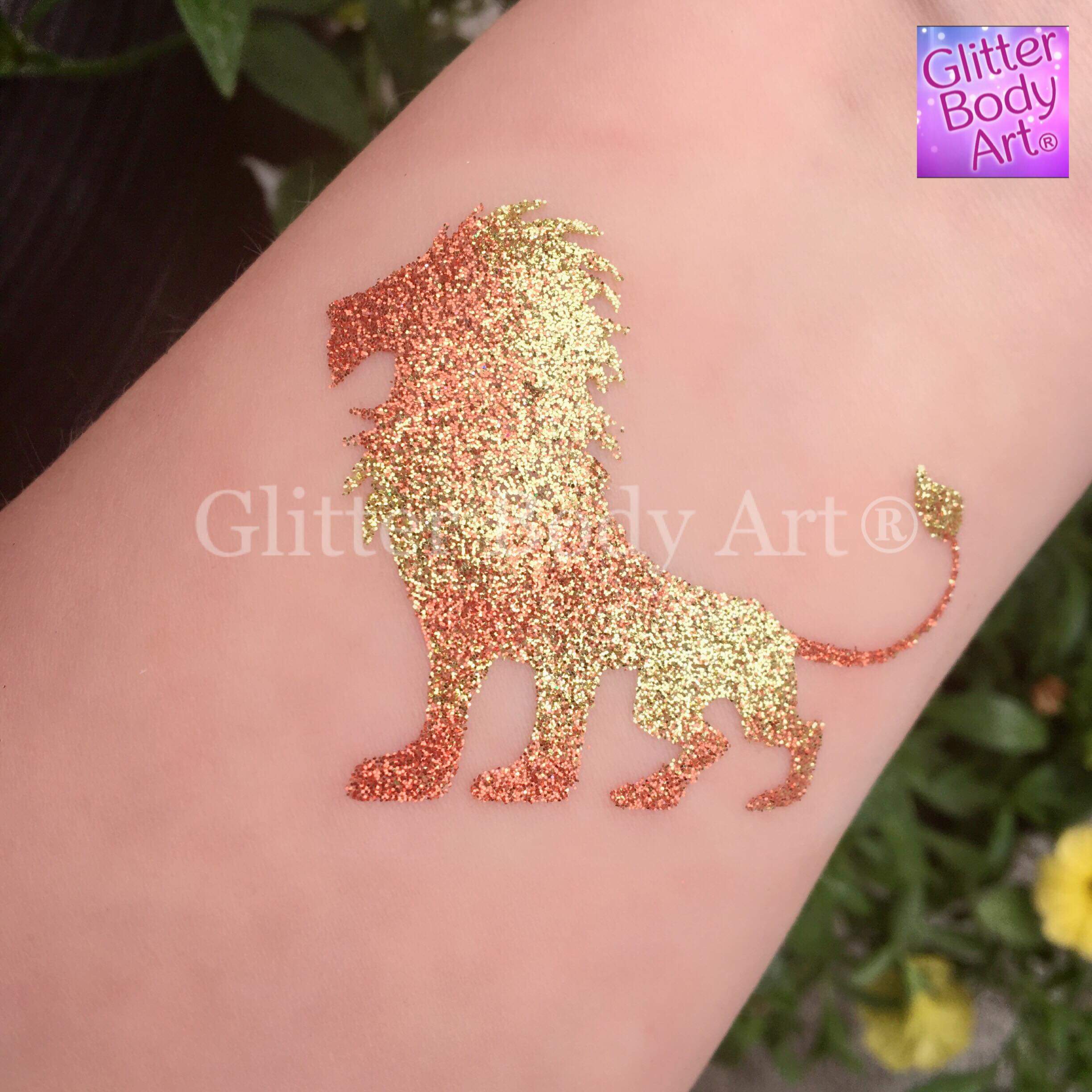 lion Lion King temporary tattoo stencil, Lion glitter tattoo