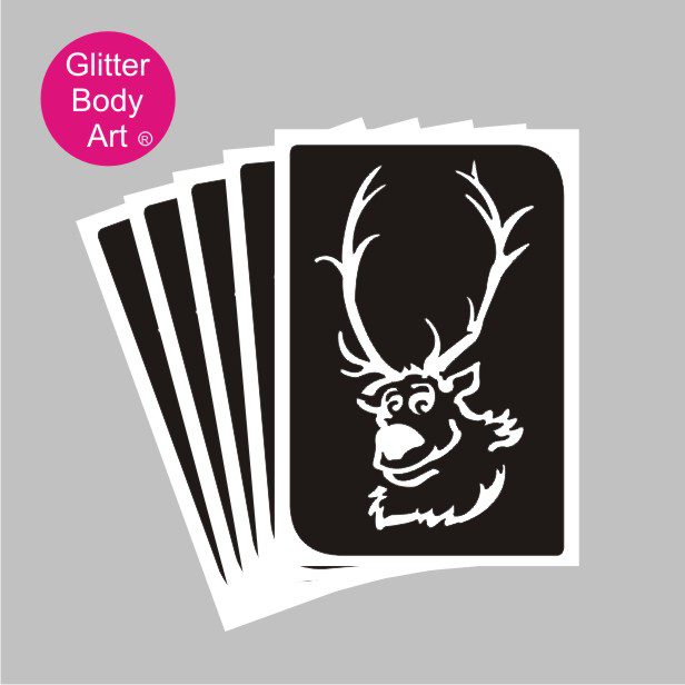 stag_glitter_tattoo_stencil_393 reindder with big antler, frozen theme stencils