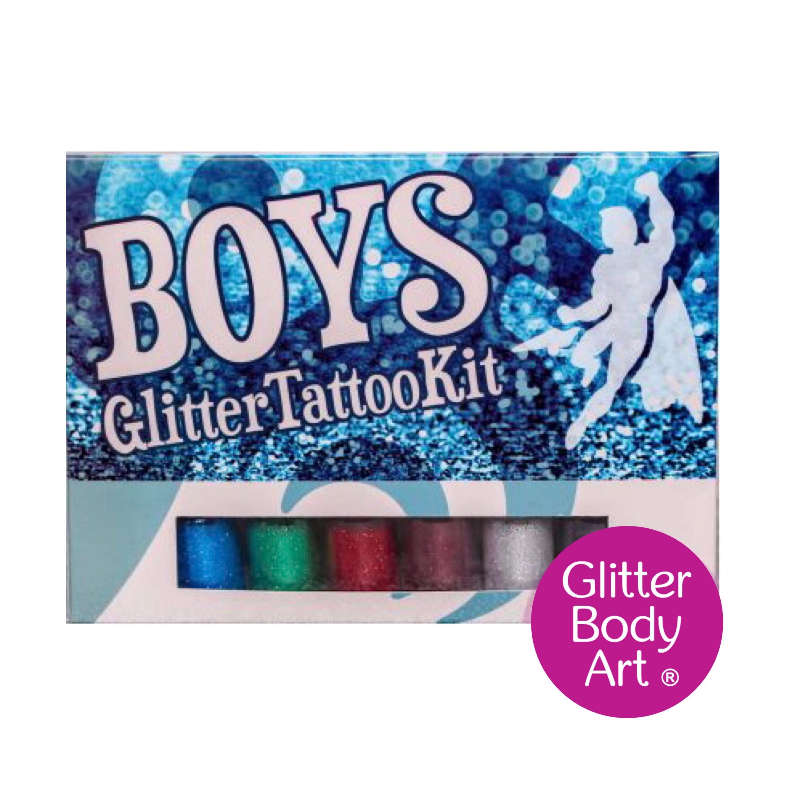 boys box boys temporary tattoo set with boys stencils and glitter