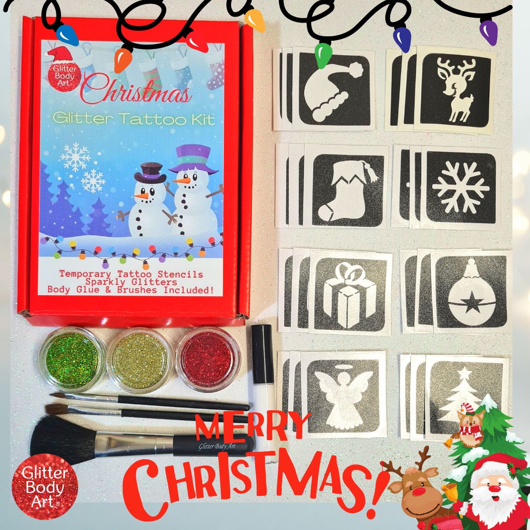 mini christmas glitter tattoo kit (2) Christmas glitter Tattoo Kit