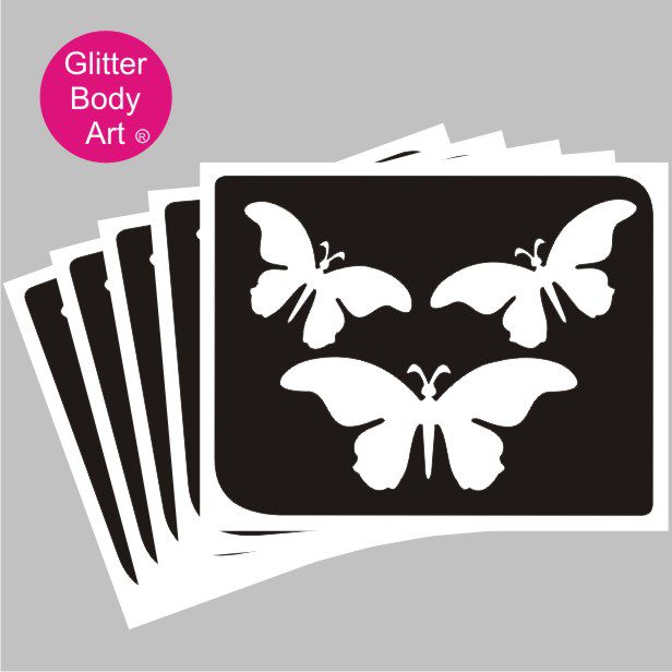 butterfly_glitter_tattoo_stencil_077 three beautiful flying butterfly temporary tattoo stencil