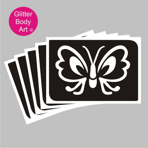 butterfly_glitter_tattoo_stencil_080 pretty butterfly with open wings, temporary tattoo stencil