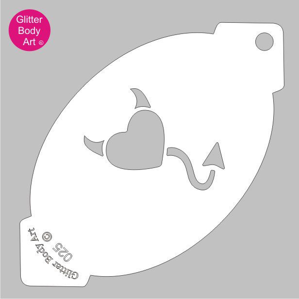 devil_heart_face_paint_stencil_025 heart with devil horns and devil tail facepaint stencil