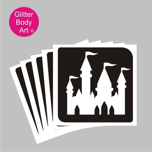 fairy_castle_glitter_tattoo_stencil_132 disney princess castle stencil for temporary tattoo, set of 5 or 25