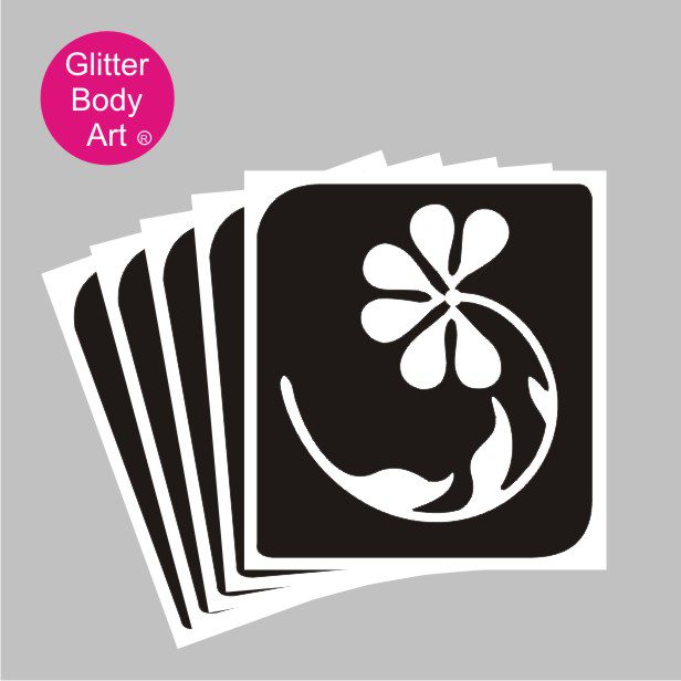 flower_glitter_tattoo_stencil_105 side view of daisy temporary tattoo stencil in circle design