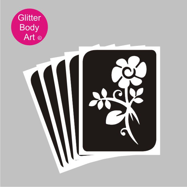 flower_glitter_tattoo_stencil_109 big flower on stem temporary tattoo stencil