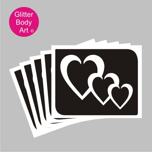 heart_glitter_tattoo_stencil_118 tripe hearts temporary tattoo stencil