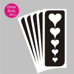 row of hearts gong from large to small, hearts temporary tattoo stencil