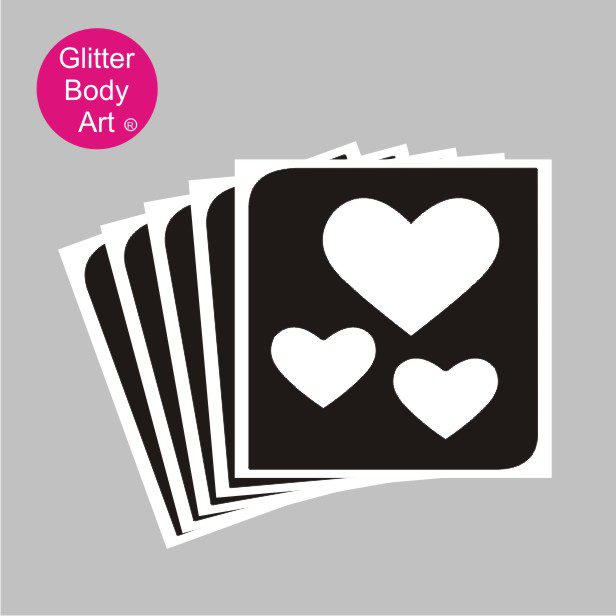 hearts_glitter_tattoo_stencil_124 triple hearts temporary tattoos uk