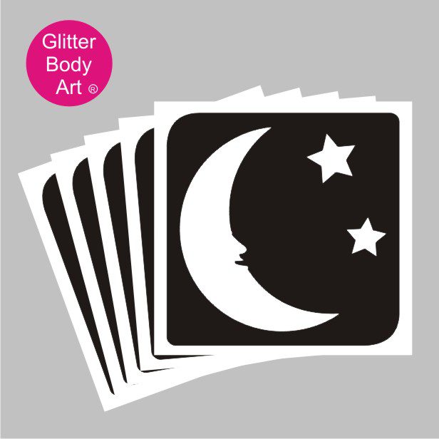 moon glitter tattoo stencil 170 moon with two stars temporary tattoo stencil