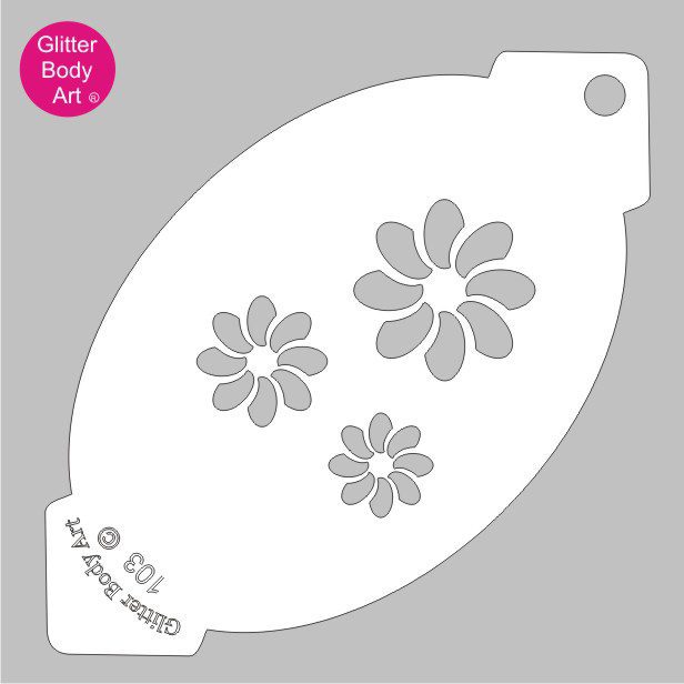 petals_face_paint_stencil_103 three swirly flowers of varying sizes, floral facepaint stencil