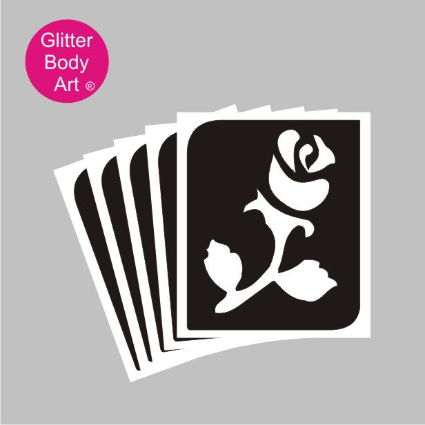rose_glitter_tattoo_stencil_107 rose bud and stem temporary tattoo stencil