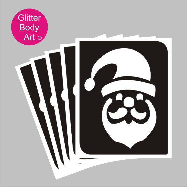 santa_glitter_tattoo_stencil_204 Christmas Santa temporary tattoo stencil
