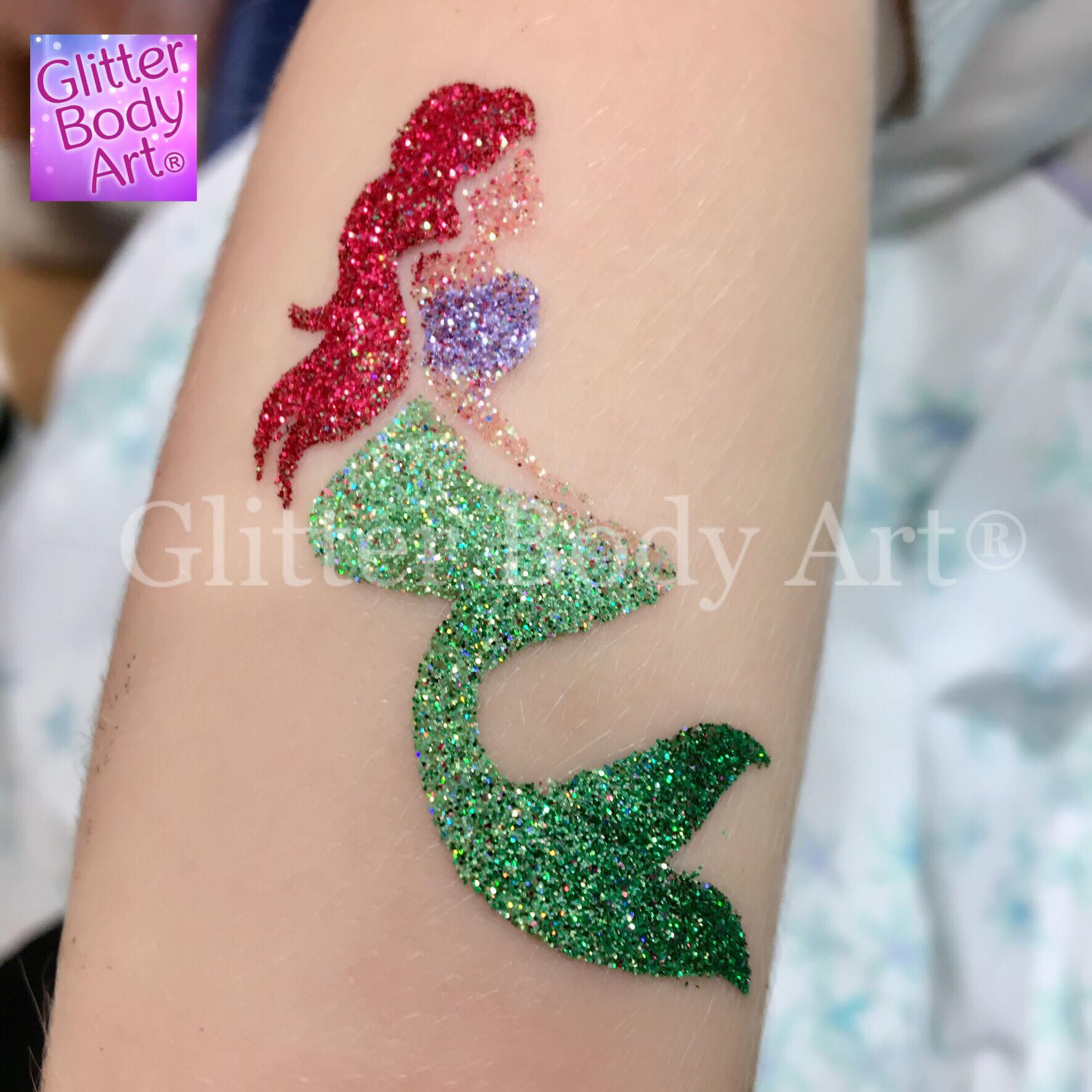 mermaid Ariel Mermaid, Little Mermaid temporary tattoo stencil design glitter tattoo