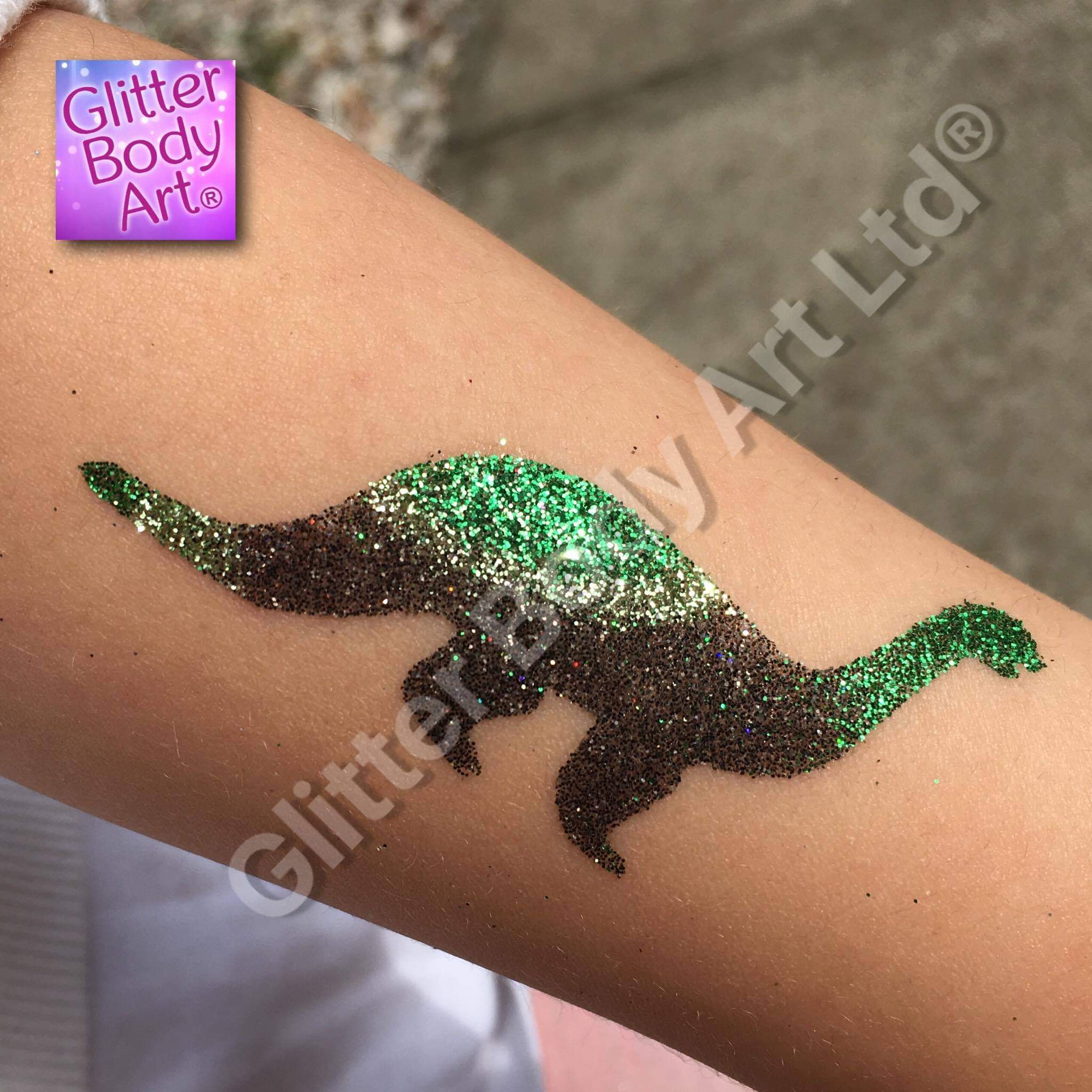 received_1834020620148487 Dinosaur temporary tattoo glitter stencil