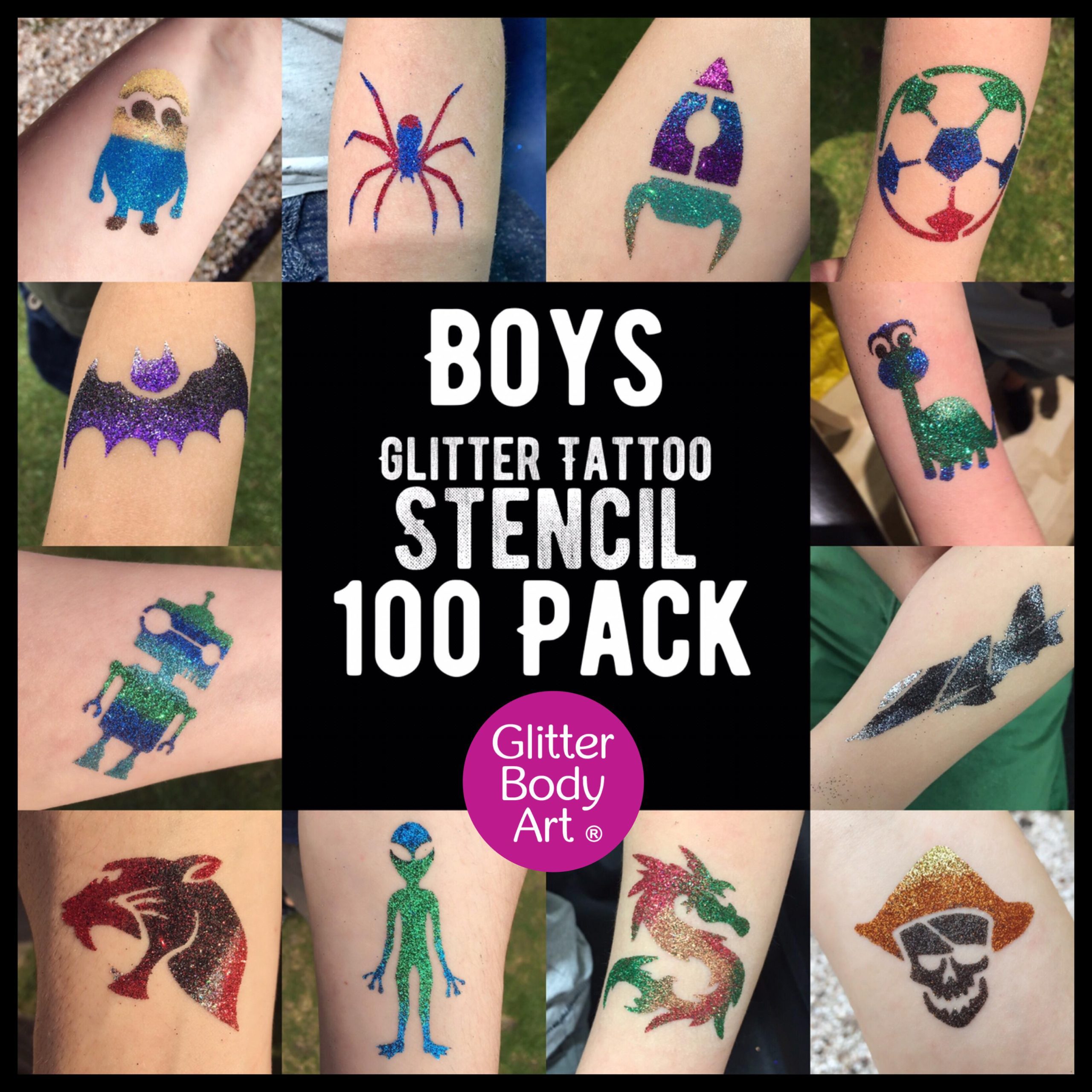 Glitter Body Art - boys glitter tattoo stencil 100 packs boys glitter tattoo stencils bulk buy - boys birthday party tattoos