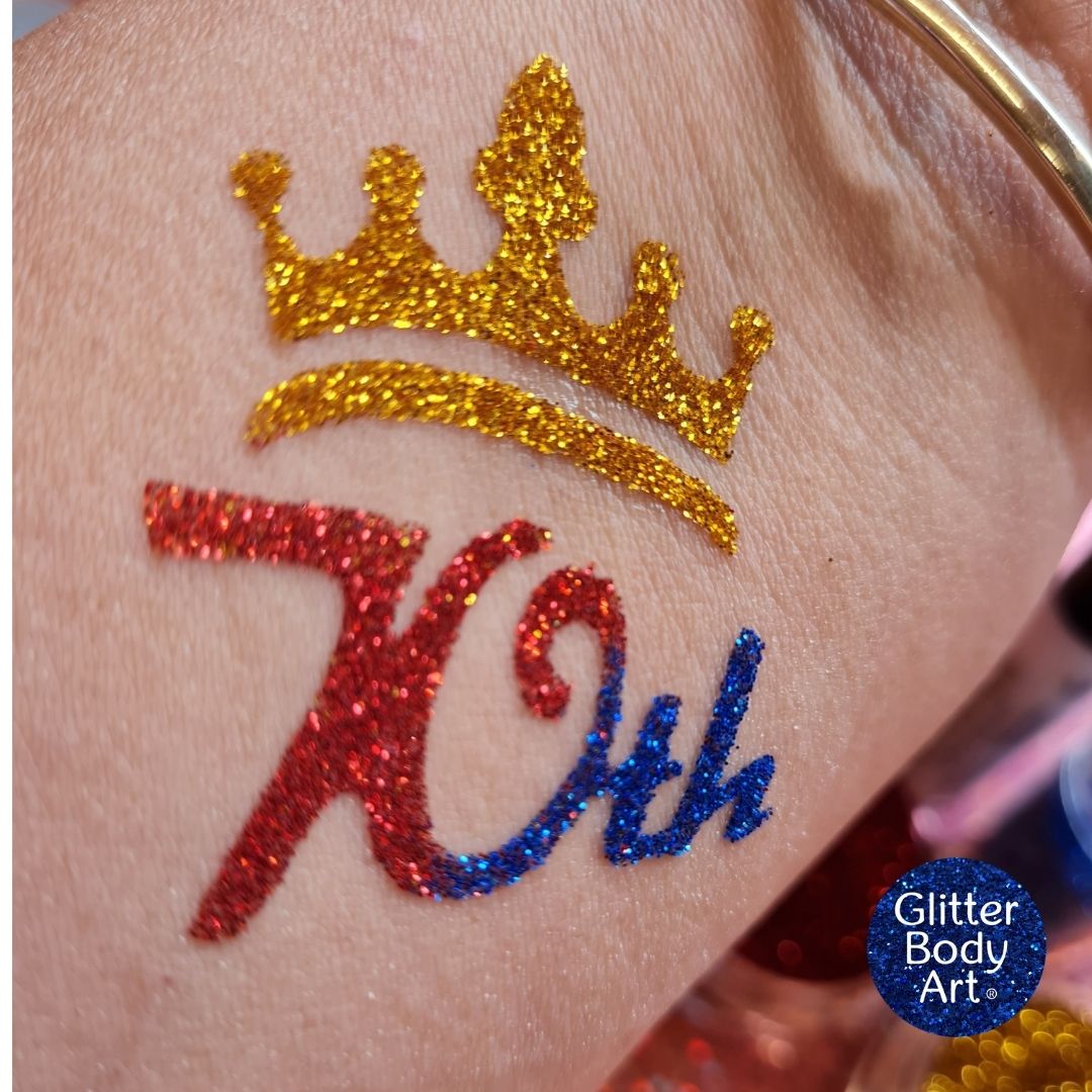 70th jubilee crown glitter tattoo Jubilee glitter tattoo stencil for jubilee temporary tattoos