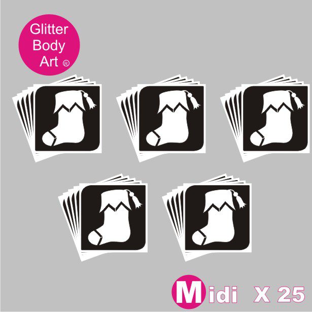 midi_stocking_090 Christmas stocking glitter tattoo stencil template