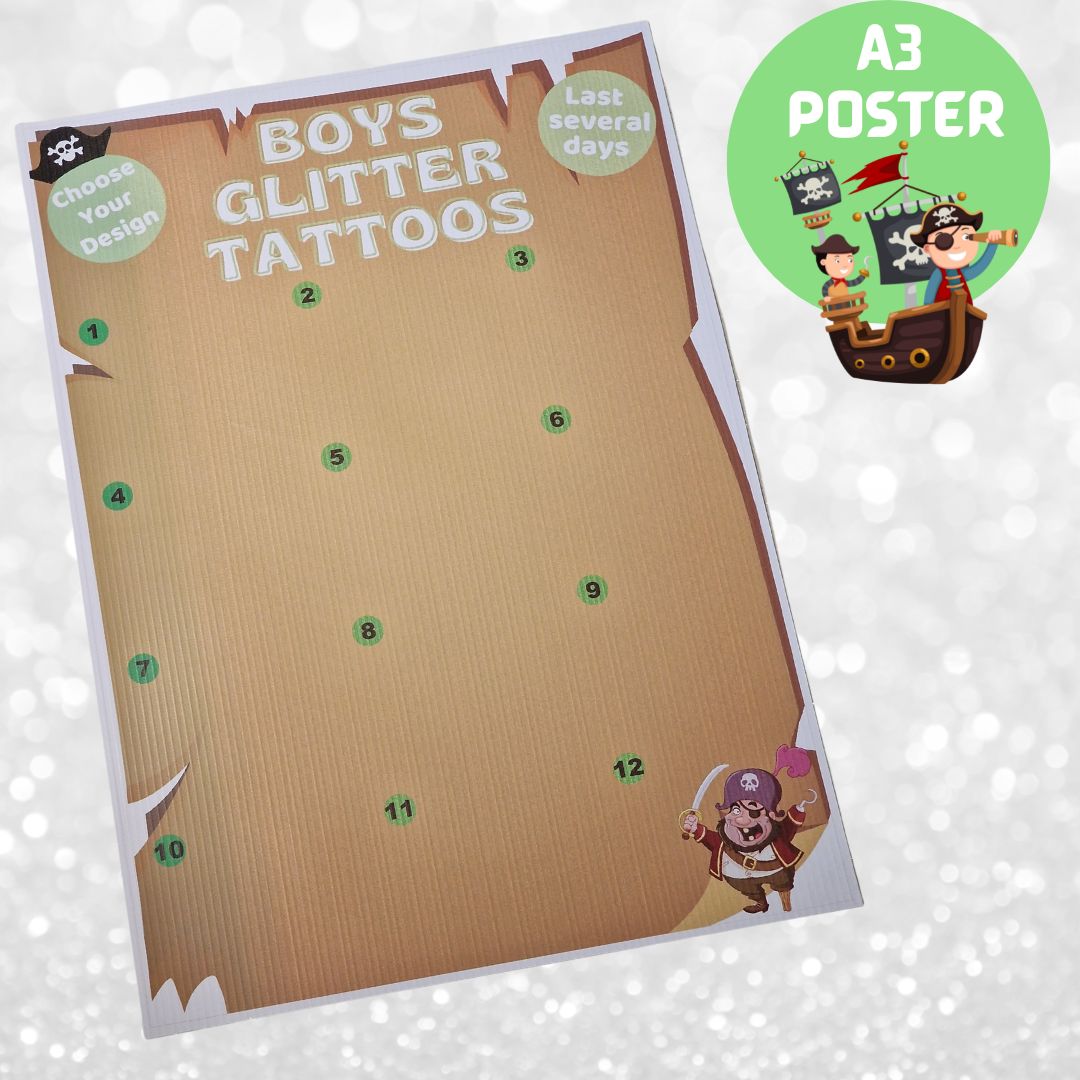 Glitter Tattoo A3 poster (2) pirate glitter tattoo poster for pirate parties