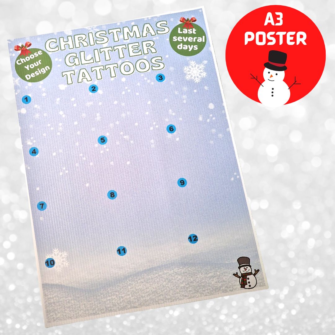 Glitter Tattoo A3 poster (3) Christmas Glitter Tattoo Poster