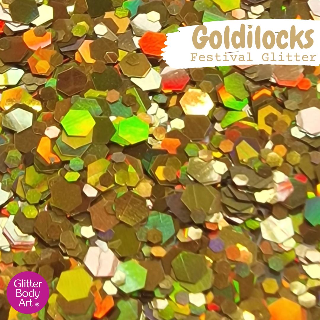 Goldilocks Festival Glitter gold chunky glitter mix for face, body and hair, festival glitter makeup