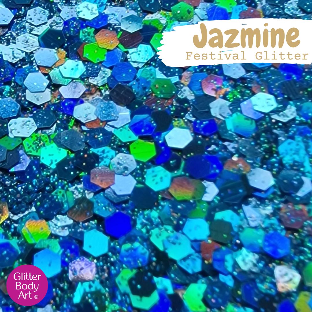Jazmine Festival glitter blue chunky glitter mix for face, body and hair