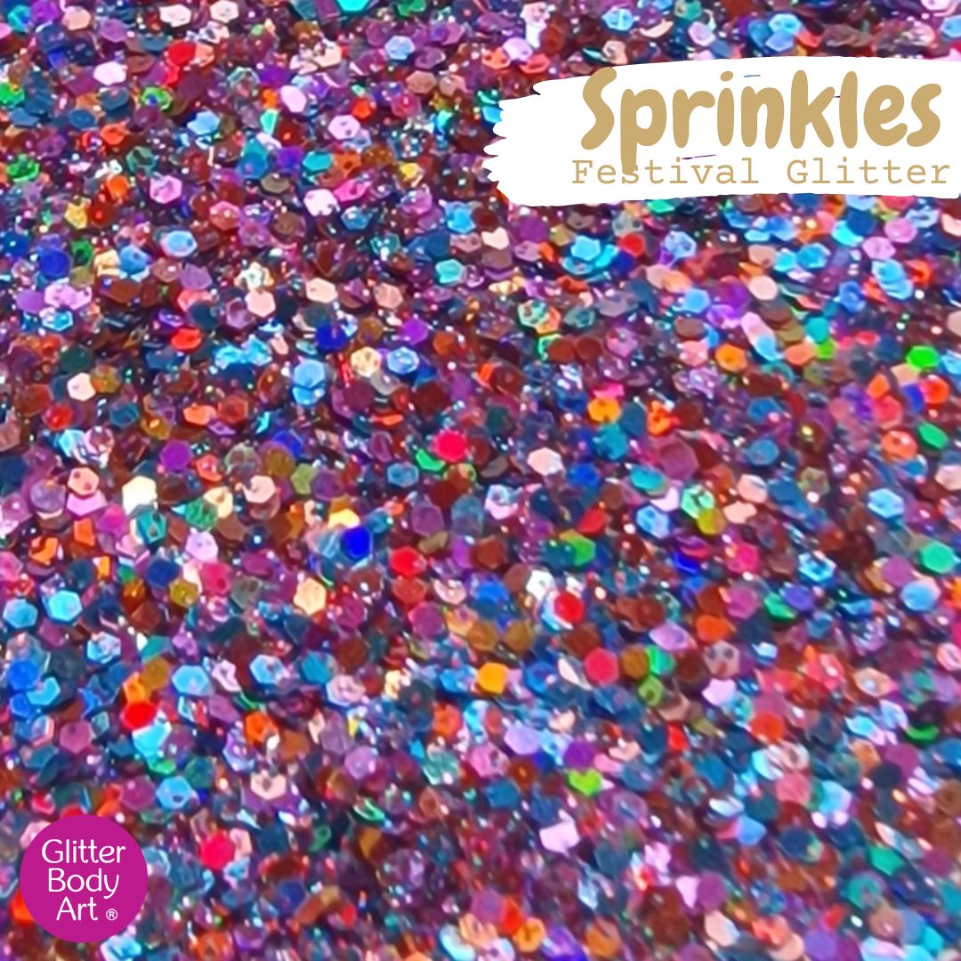 Sprinkles Festival Glitter Rainbow chunky glitter mix for face makeup, body and hair