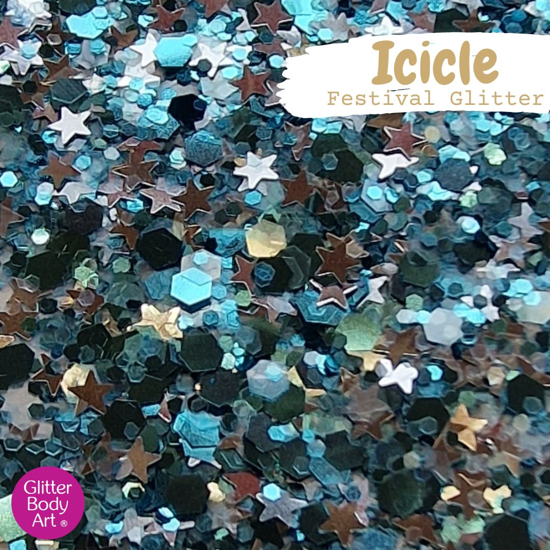 icicle festival glitter Ice blue festival chunky glitter mix for face, hair and body