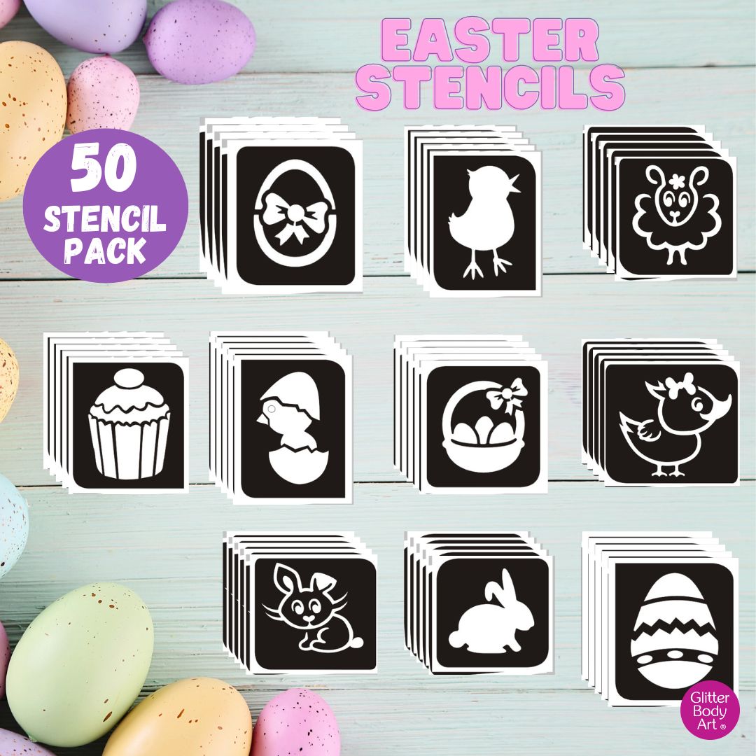 Easter glitter tattoo stencil pack 50 Easter glitter tattoo stencils, kids easter temporary tattoos