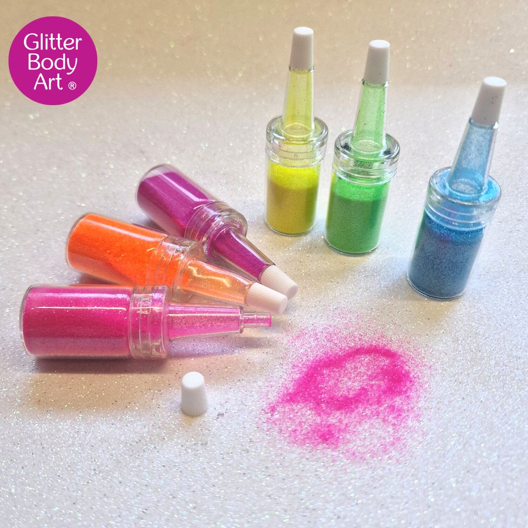 uv glitter 6 puffer pack Uv set of puffer bottles for glitter tattoos