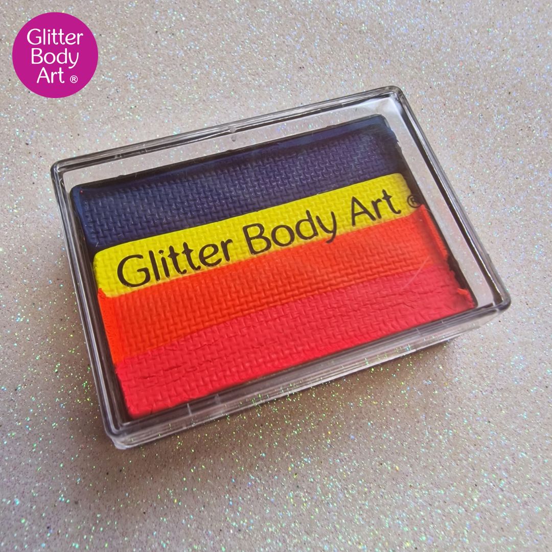 Blue Rainbow Split Cake rainbow split cake face paint, water based face paint