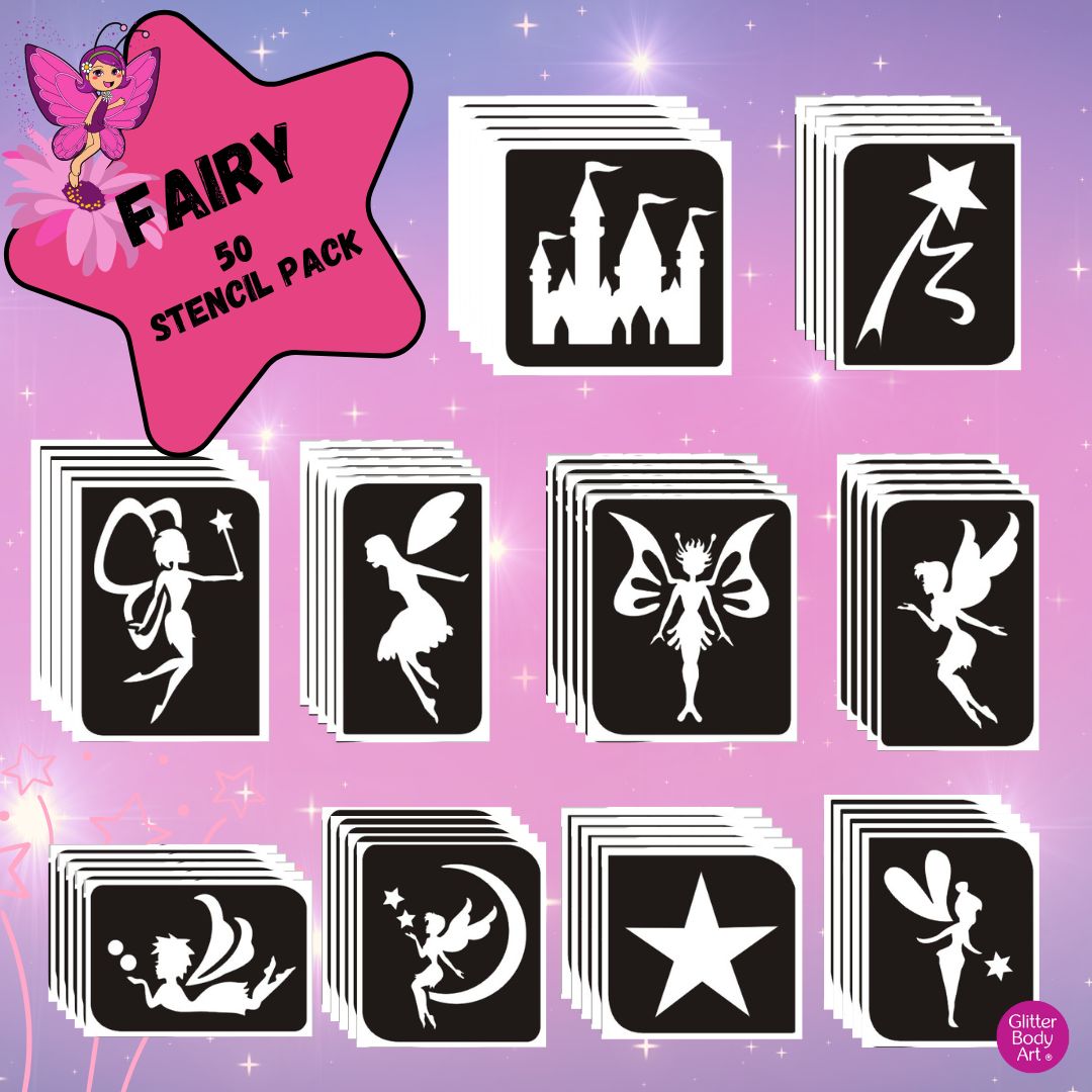 FAIRY 50 PACK fairy tale glitter tattoo stencils for Tinkerbell birthday party idea