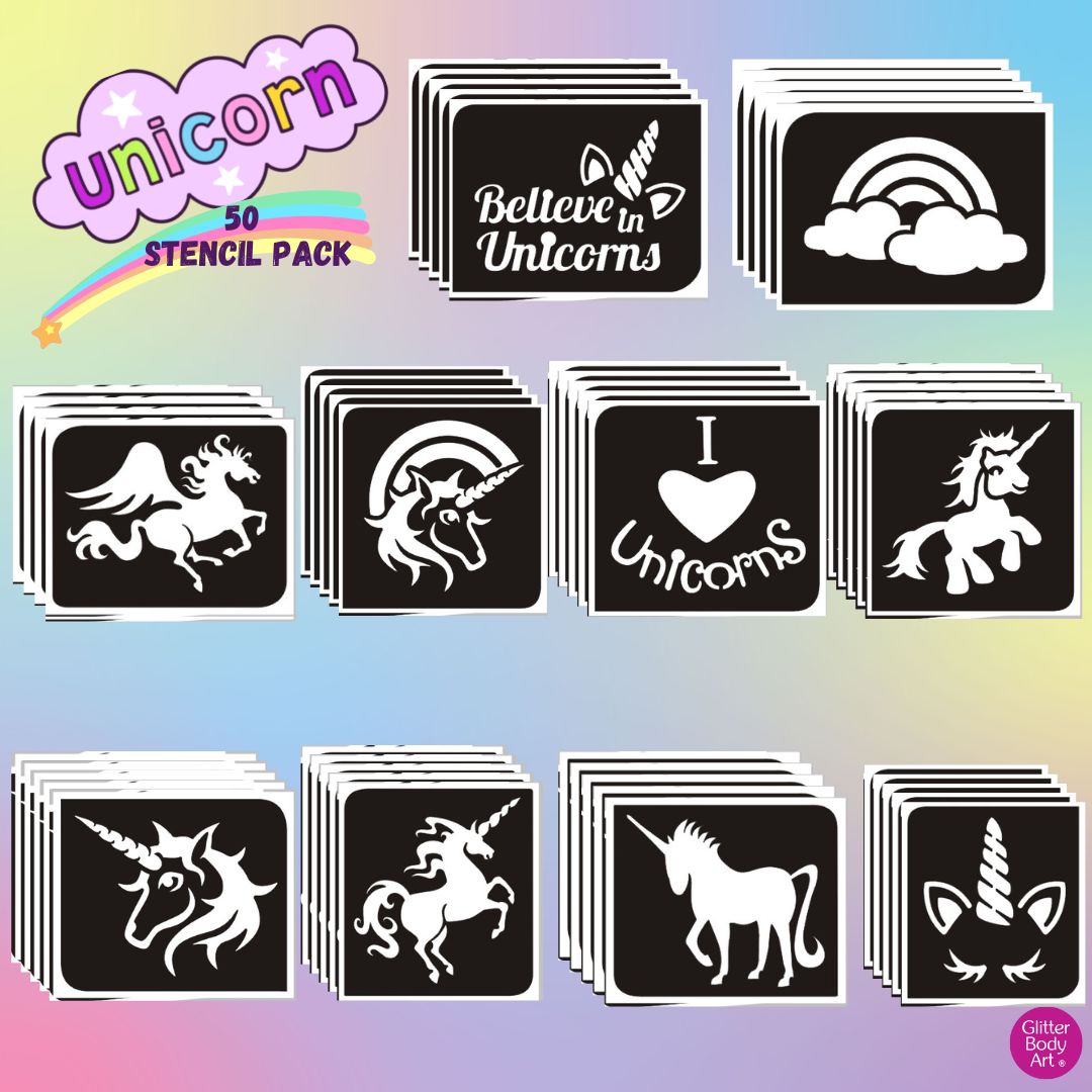 UNICORN 50 PACK Unicorn glitter tattoos, unicorn party idea for kids parties