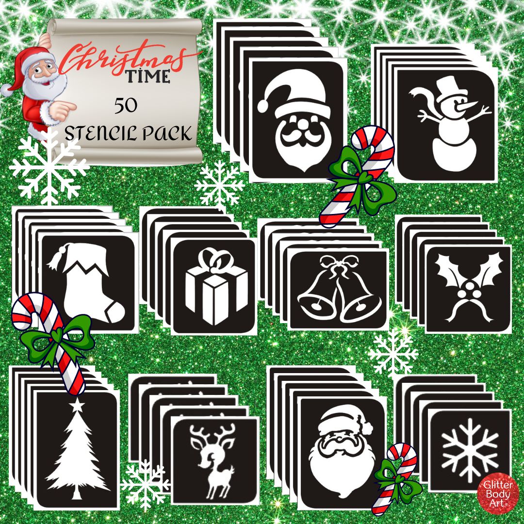Christmas 50 pack Christmas glitter tattoo stencil pack for festival parties and events for kids Christmas party