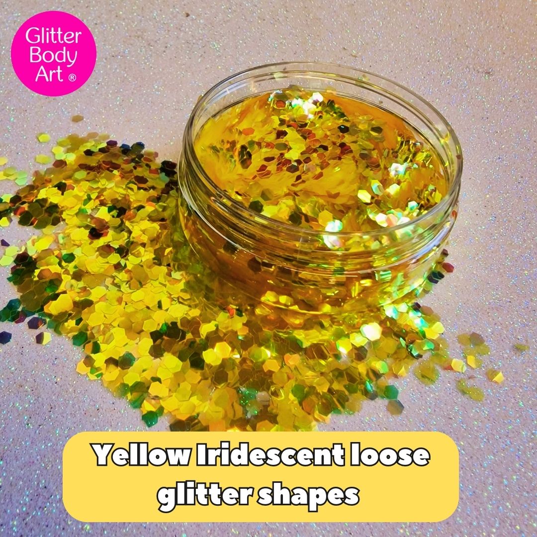 yellow iridescent yellow festival glitter hexagon shapes for face makeup