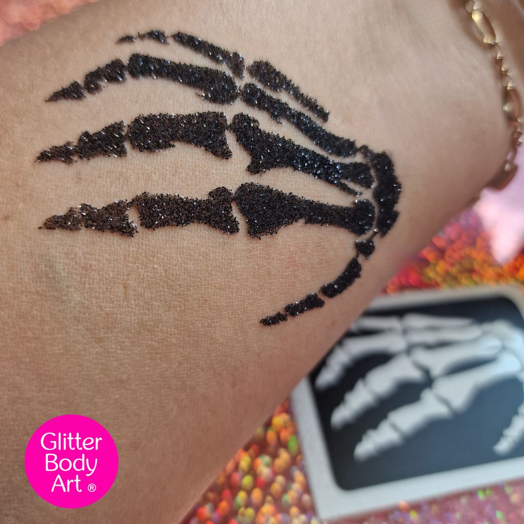 Untitled design Skeleton Hand Glitter Tattoo Stencil for Halloween