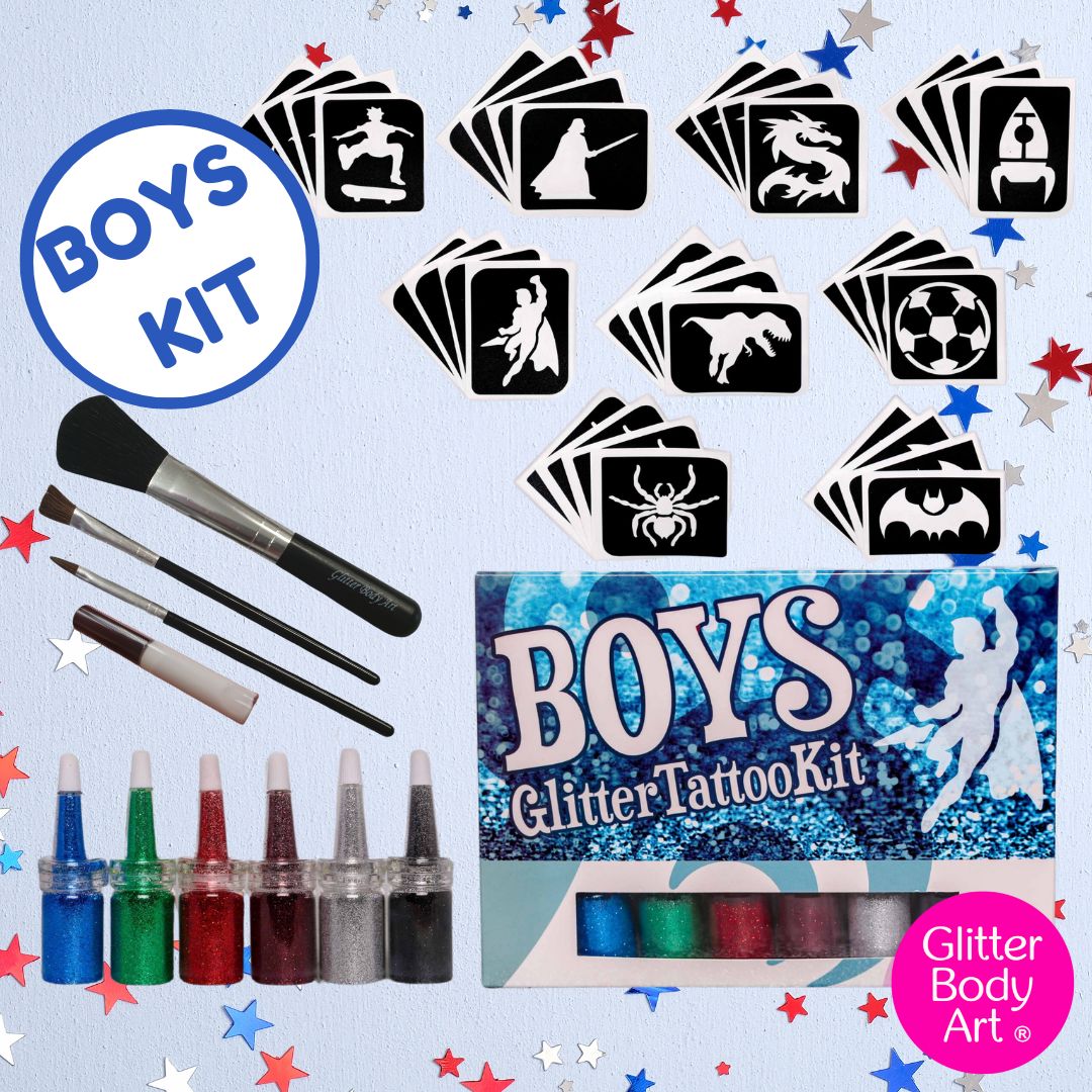 BOYS KIT BOYS GLITTER TATTOO KITS, PERFECT CHRISTMAS PRESENT, TEMPORARY TATTOOS FOR BOYS