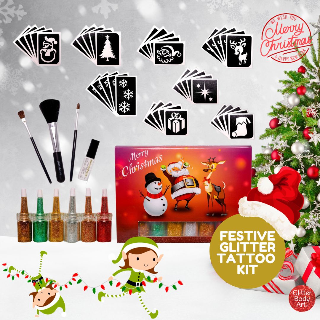 FESTIVE GLITTER TATTOO KIT CHRISTMAS GLITTER TATTOO KIT WITH FESTIVE TATTOOS FOR KIDS