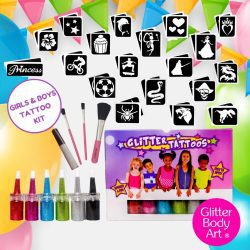BOYS AND GIRLS GLITTER TATTOOS KIT, PERFECT FOR BIRTHDAY PARTIES