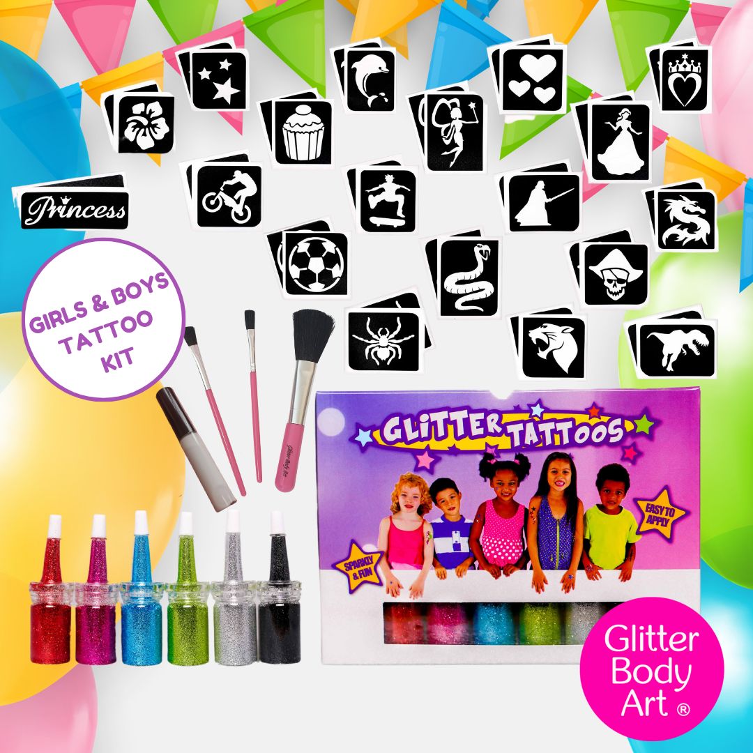 GIRLS & BOYS TATTOO KIT BOYS AND GIRLS GLITTER TATTOOS KIT, PERFECT FOR BIRTHDAY PARTIES