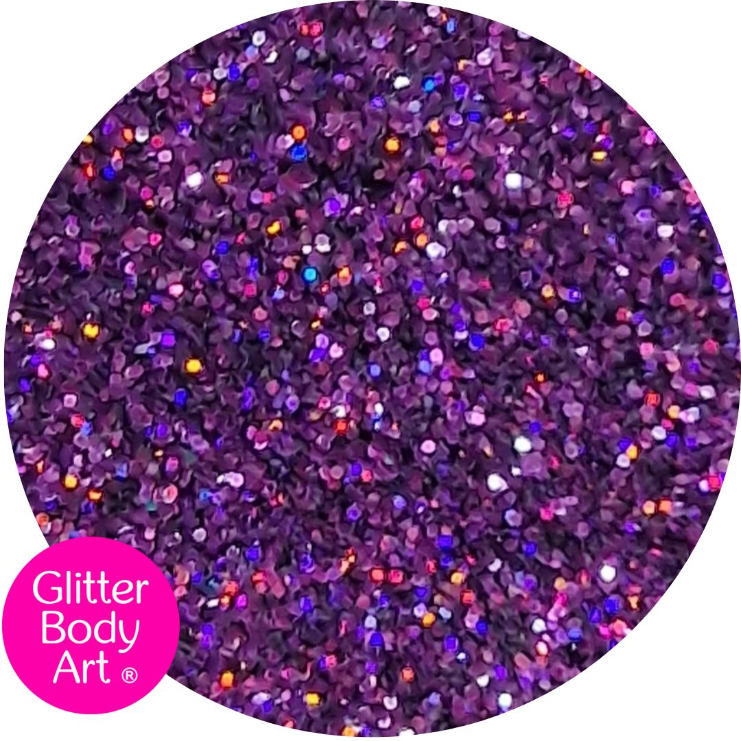 Purple Holographic Glitter (1) holographic purple body glitter for glitter tattoos