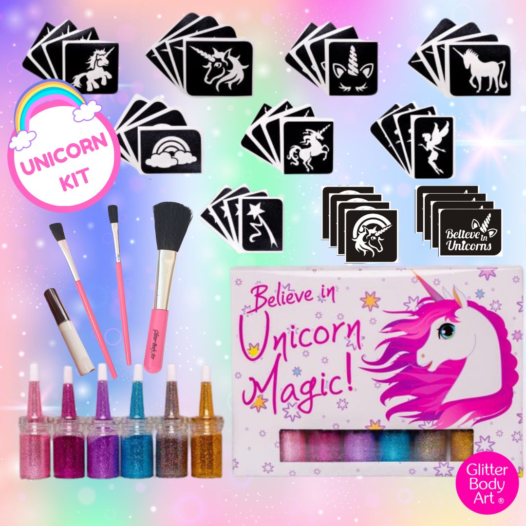 UNICORN KIT (1) UNICORN GLITTER TATTOO KIT FOR UNICORN BIRTHDAY PARTY THEME