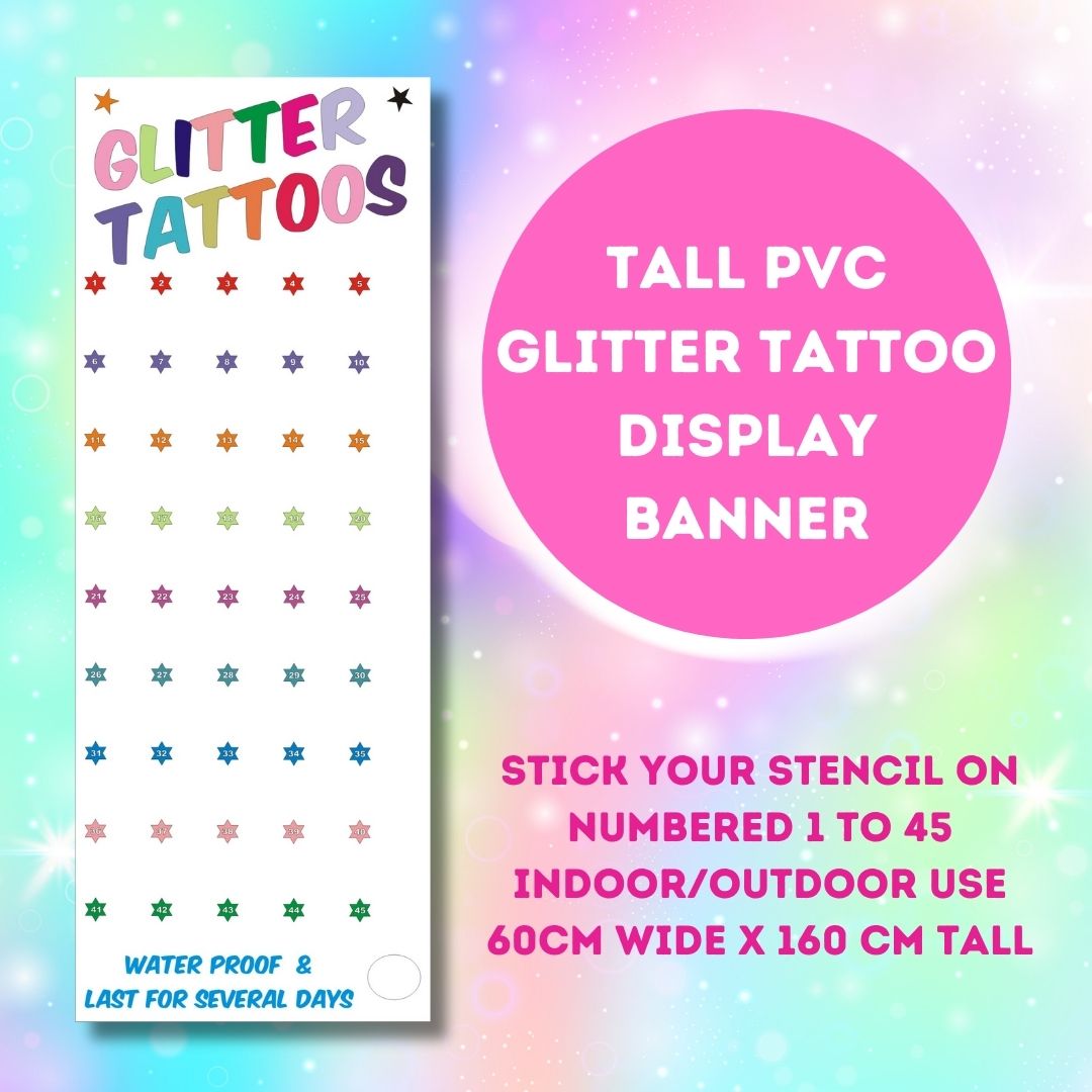 TALL PVC GLITTER TATTOO DISPLAY BANNER glitter tattoo banner