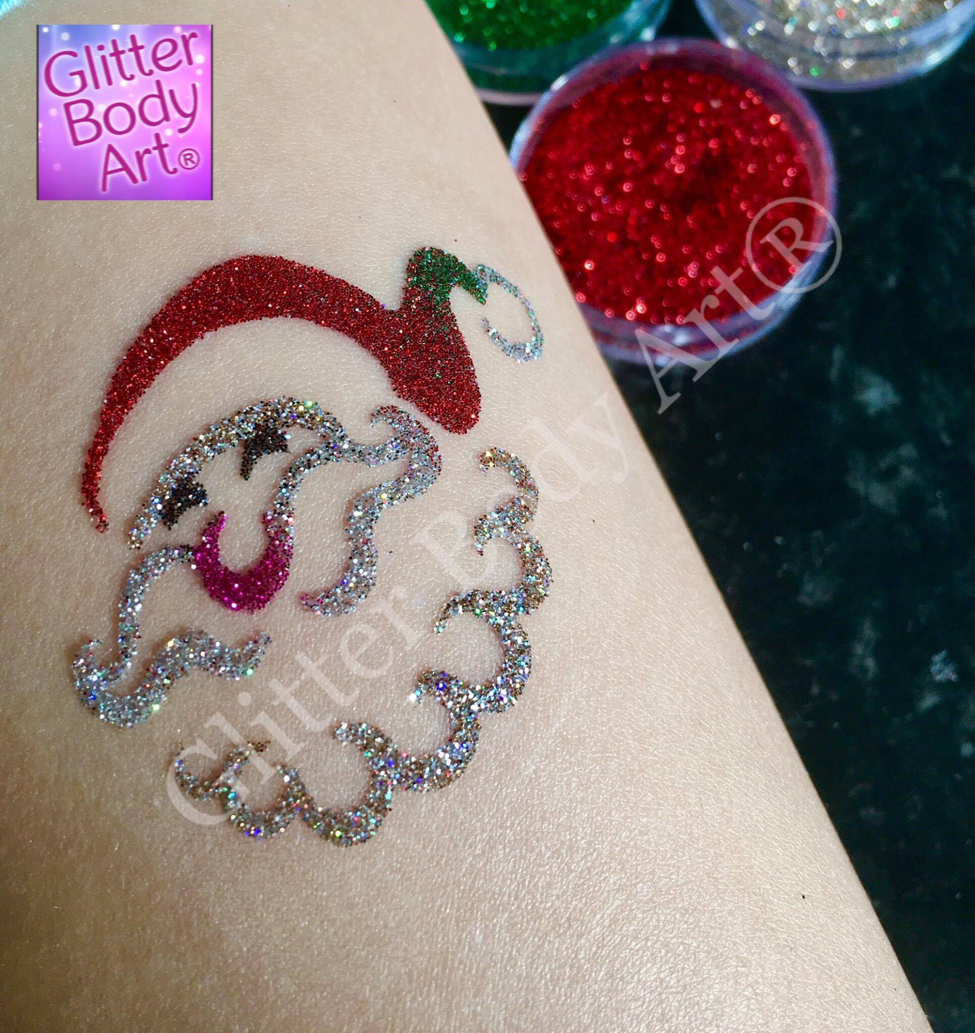 Santa-Stencil santa glitter tattoo, father christmas temporary tattoo for kids