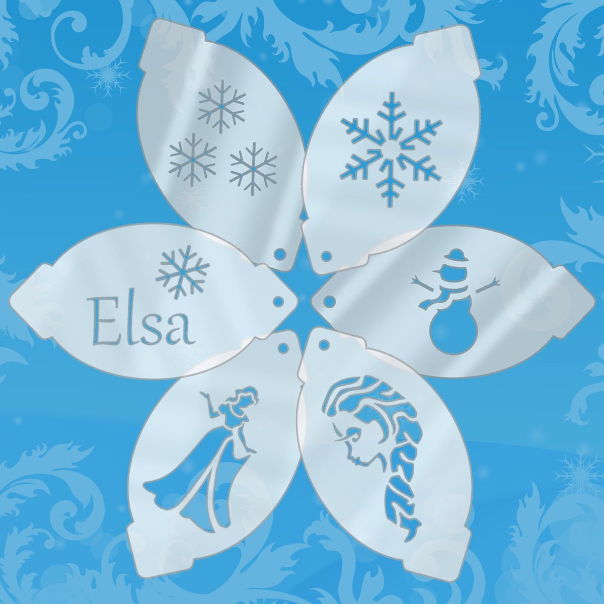 6-Stencils-Ice-Princess elsa facepainting set of 6 stencils